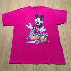 Vintage 90s Disney Mickey Mouse T-shirt in a bright pink Men Sz Large